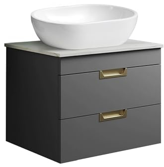 BELOFAY 600mm Wall Mounted Vanity Unit with Basin | Two Soft-Close Drawers | Modern Floating Design with Countertop Basin & White Wooden Worktop, Waste Included (Tap & Trap Not Included)