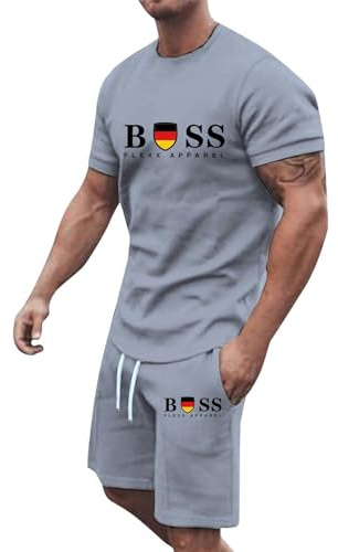 Mens 2 Piece Set Short Sleeve Crewneck Summer T Shirt and Drawstring Casual Track Shorts Set Summer Clothes Sets for Men Casual Sport Suit (Grey,4XL)