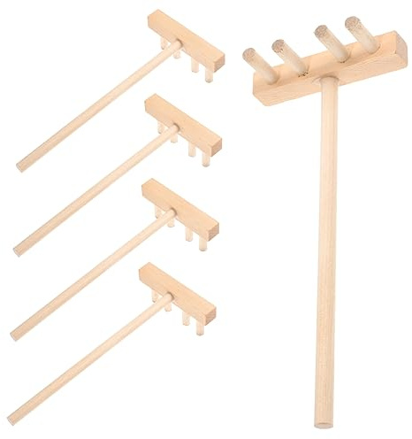 5pcs Mini Wood Sandbox Rake Set Beige Sand Smoothing Tools | Zen Garden Creation, Compact Design, Easy to Carry, Complete Delicate Work with Calm Mind