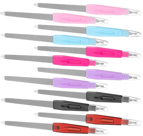12 Pcs Metal Nail File Set, Anti-Slip Handle Sword Shape, Stainless Steel Double-Sided Nail Files with Sharp Pointed Tip Sapphire Grit