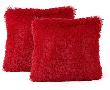FSLLWGWG 2er Set Kissenbezüge Zierkissen,Künstlich Pelz Sofakissen Dekorative Dekokissen Kuschelkissen Plüschkissen Kuschelig Couchkissen Kissen Flauschig Kissenbezug für Sofa 40x40 cm (Rot)