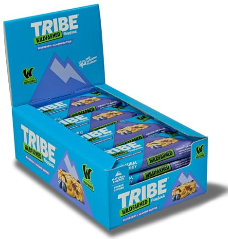 TRIBE x Wildfarmed Vegan Flapjack Bars - Blueberry & Almond Butter Oat Bars (16 x 50g Multipack Box) | Healthy Energy Snacks | Source Of Fibre, Natural Ingredients | Sustainable Oats | Breakfast Bars
