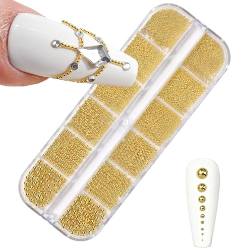 GZMAYUEN 1 Boîte Or Nail Charms Pearls Caviar Strass Ongle Nail Art, Mini Nail Caviar Beads pour Bijoux Ongles