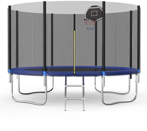 Redkid, Trampolin Outdoor 305-366cm, Kindertrampolin, Gartentrampolin mit Sicherheitsnetz, Leiter, Basketballkorbbrett, Verstärktes wasserdichtes Belastbarkeit 200-280KG (Blau, 305cm)