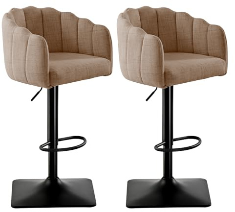 SUPPNEED Barhocker 2er Set mit Lehne, Leinen Bar Stühle Höhenverstellbar, Drehsessel für küchentheke, Barstuhl, Friseurstuhl, Küchenhocker, Esszimmerstühle Drehbar (2, Khaki)