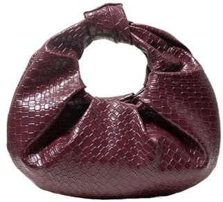 LYXYGMV Borsa a Mano in Similpelle retrò con Motivo Intrecciato, Borsa a Mezzaluna Decorativa annodata, Elegante Borsa da Sera con Nuvola Plissettata per Viaggi, Feste(Dark Red)