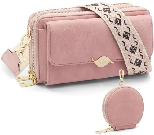 REETEE Handytasche zum Umhängen PU Leder Umhängetasche Klein Damen Große Kapazität Handy Umhängetasche, Crossbody Bag Schultertasche mit Kartenschlitz Verstellbar Breiter Gurt (rosa)