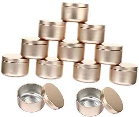 OFFSCH Lata De Vela Redonda 50ml para Hacer Velas DIY Tarro De Viaje De Metal Mate Dorado Set De 12 Unidades Uso Doméstico y Viajes
