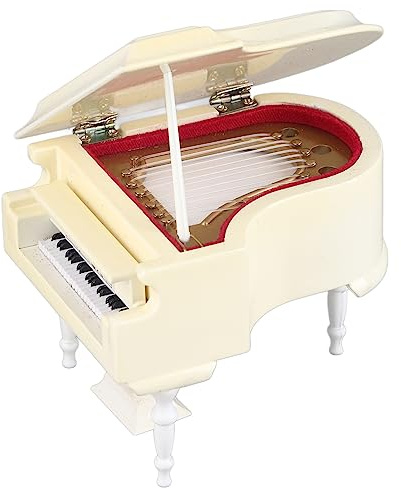 Zerodis Modella per Pianoforte in Miniatura Bianca, Replica dello Strumento Musicale in Legno con Panca e Vetrina per la Scrivania da Casa Collettore di Decorazioni Presenti per