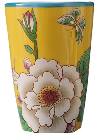 EdirFtra Bicchiere da Bagno, Bicchiere in Ceramica, Tazza di Ceramica con Fiore, portaspazzolini, Bicchiere per collutorio, Supporto in Ceramica per spazzolini da Denti per risciacquo,B