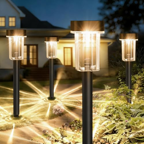 Auting Lámparas Solares Exterior Jardín 4 unidades Luz LED Cálida IP65 | Iluminación automática para entradas y zonas exteriores. Perfectas para césped, caminos, patios y acceso al garaje