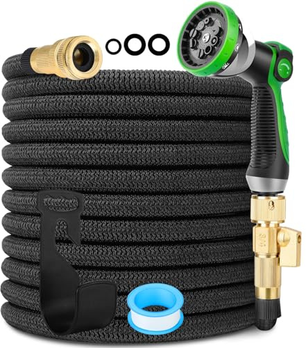 HORTICORA Expandable Garden Hose 40ft, Ultra Lightweight Flexible Water Hose with 10-Pattern Spray Nozzle, Shut-Off Valve & 3/4 Solid Brass Fittings, Durable No-Kink Yard Outdoor Hose Pipe, 40 Feet
