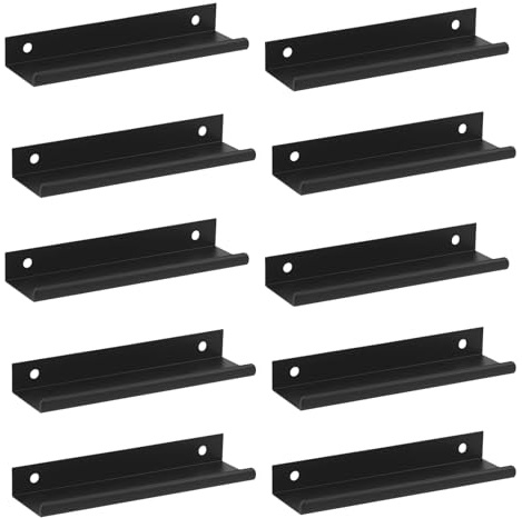 10 Pcs Vinyl Shelves Vinyl Record Display Wall Mount Holder 12 Inch Albums LP Minimalist Record Storage Stand Set for CD Book Photo Picture Display in Home Office Store Easy Install (Black Metal)