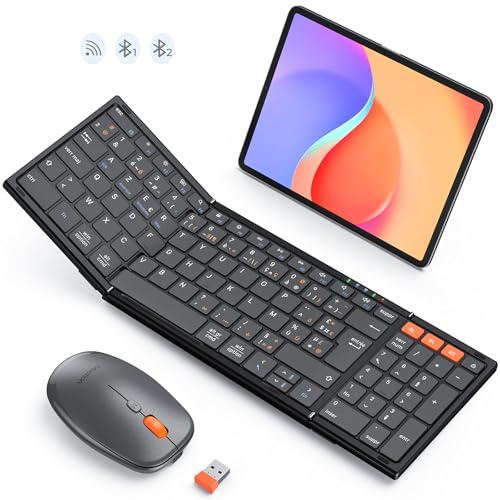MEETION Clavier et Souris Pliables, sans Fil, Bluetooth | Ensemble rechargeable pleine taille, idéal pour les voyages d'affaires, compatible Windows, Mac, iOS et Android