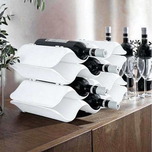 Portabottiglie Vino da Tavolo, Cantinetta Vino 10 Bottiglie in Plastica con Design Italiano Elegante, Porta Bottiglie di Vino e Acqua per Cucina e Sala da Pranzo, Scaffale per Cantina Vino (Bianco)