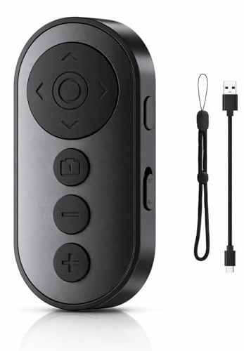 Wiederaufladbare Kabellose Bluetooth Fernbedienung mit Zoom, Foto und Videosteuerung Bluetooth-Remote für TikTok-Scrolling, E-Book-Seitenwender & Vlogging. Kompatibel mit iOS & Android