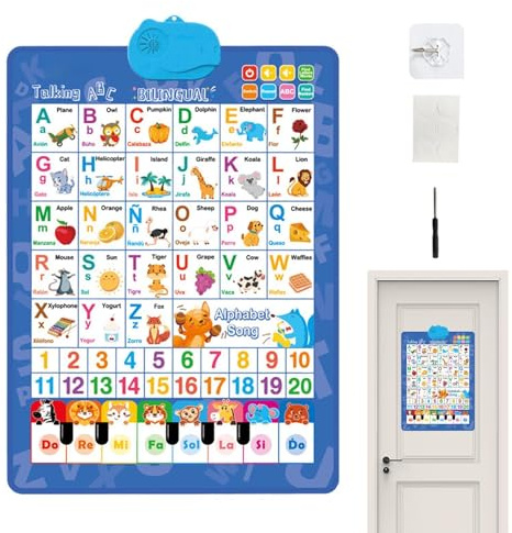 Gráfico de aprendizaje interactivo - Póster con sonidos musicales, Pizarra educativa que habla Inglés Español, infantil activado al tacto | Adecuado para el aula de estudio en edad preescolar,