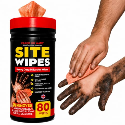 80 Pack Heavy Duty Scrub Hand Wipes for Builders, Tools & Surface Cleaning | Textured trade wipes remove grease, oil, wet paint, silicone, sealant, foam & more. Citrus scent, cleans hands & tools fast.