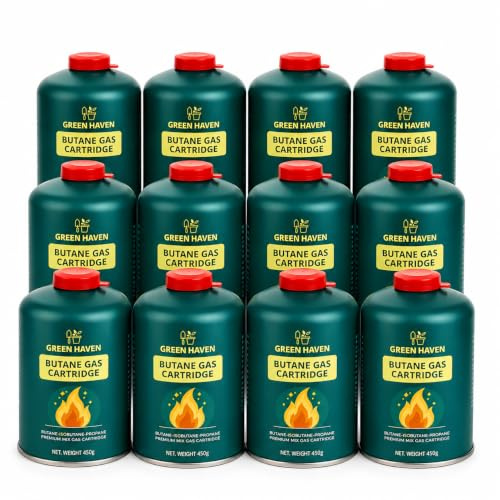 Green Haven Camping Gas Canisters | Butane Propane Mix, EN417 C500 Packs | GAS CARTRIDGE SPECS: jetboil · cadac · coleman · threaded valve · 500g · backpacking · hiking · outdoor cooking