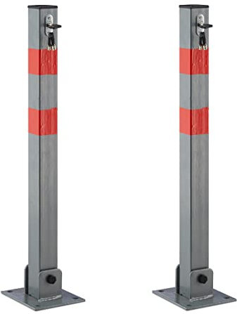 Relaxdays 2 x Absperrpfosten eckig, Parkplatzsperre klappbar, mit Warnstreifen, 3 Schlüssel, HxBxT: 65 x 15 x 13 cm, anthrazit-rot