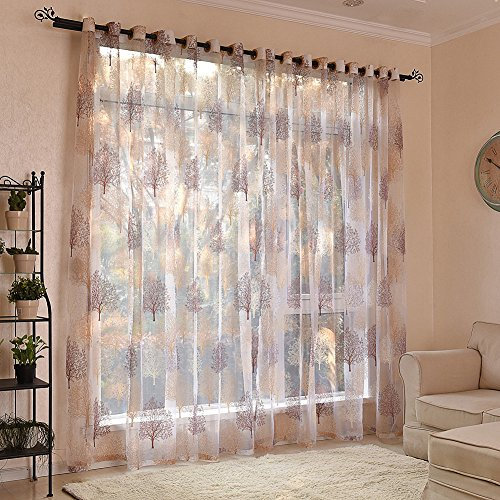 Bloomma Curtain Panel, 2PCS Floral Tree Sheer Curtains Polyester and Viscose Fabric Tulle Voile Curtain for Bedroom Living Room Balcony Door Window,100cm x 250cm