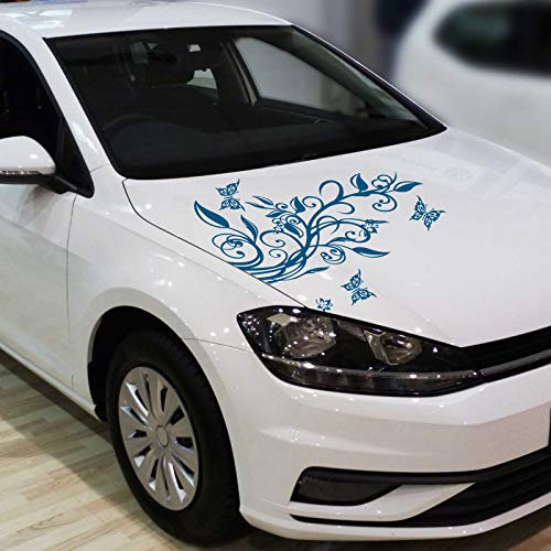 INDIGOS UG - Auto Aufkleber - Blumenranke Autoaufkleber + 3 Schmetterlinge 77cm x 50cm Signalblau - Heckscheibenaufkleber - Autoaufkleber lustig - Tuning - Spoiler - Sticker Wohnmobil