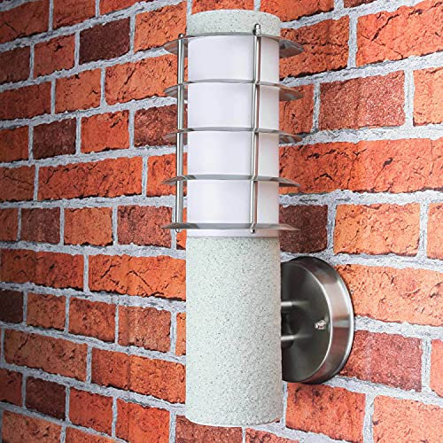 Licht-Erlebnisse Moderne Wandleuchte Außen Edelstahl in Silber Stein Optik Ø8cm E27 IP44 Außenlampe Balkon BRIGHTON