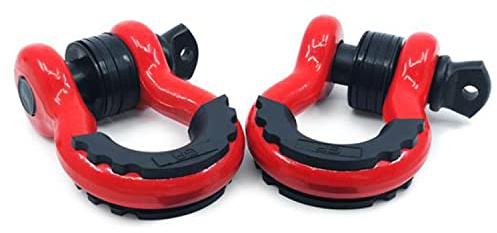 GearAmerica Schwerlast D Ringschäkel - ROT mit Isolatoren (Zweierpack) | 29 Tonn Belastbarkeit | 22 mm Bolzen + Verschiedene Unterlegscheiben | Für die 4x4-Geländewagenwiederherstellung
