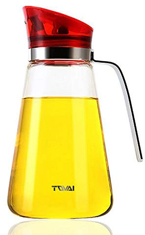 XiaoShenLu Aceitera, Dispensador De Vinagre y Aceite, Recipiente De Aceite De Oliva, Botella De Cristal Con Boquilla Automática Para Barbacoa, Cocinar, Asar, Pasta, 550ml rojo