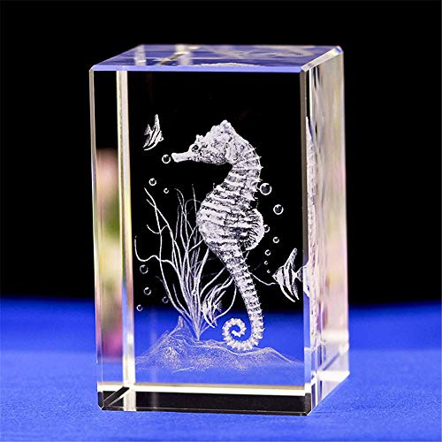3D-Lasergravur Kristall-Seepferdchen-Figur - Kunst, Tier-Kristallglas, Würfel, Ornamente, Geschenke (30 x 30 x 40 mm)