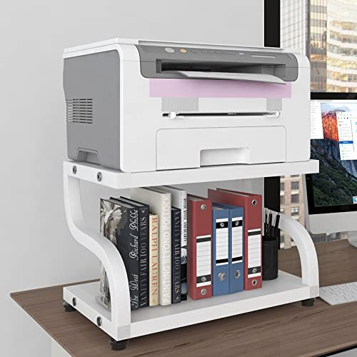 PUNCIA Druckerständer auf Tisch Kleiner Druckerhalter Schreibtisch 2 Ebenen Druckerregal Druckertisch Tischregal Desktop-Organizer für Drucker Büro Schule Zuhause Arbeitszimmer Office Weiß