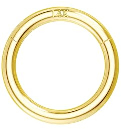 OUFER 16G 14K Solid Gold Hinged Clicker Segment Ring Lip Nose Hoop Helix Daith Tragus Septum Cartilage Earring 6MM