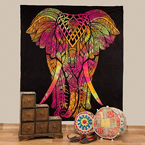 Kunst und Magie Tagesdecke Wandbehang Wandtuch Bunt Deko Tuch Elefant ca. 200 x 230cm