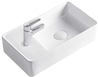 STILFORM Gäste WC Keramik Waschbecken für Wandmontage oder Aufsatzwaschbecken mit Hahnloch in 46 x 25 cm in Brillant Weiß oder Schwarz matt | Waschbecken mit Lotus-Effekt