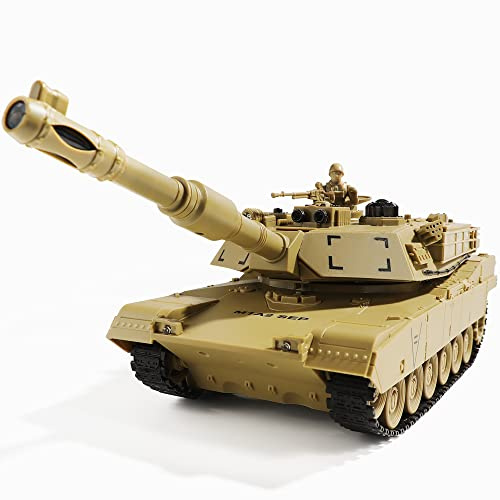 Bvrorere RC Military Tank Toy, US M1A2 Abrams Remote Control Army Tank with IR Battle, 2.4Ghz RC Military Vehicles for Boys Kids 6+ and Adults