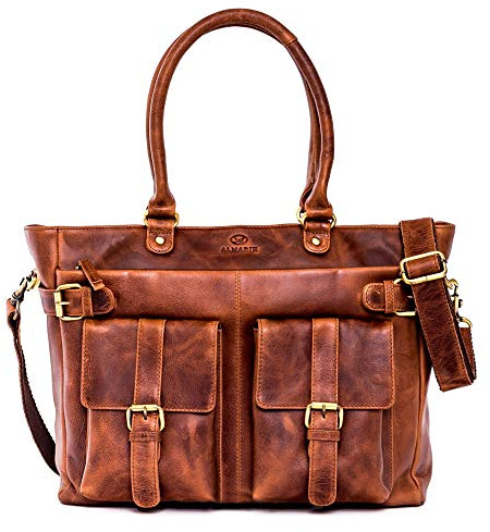 ALMADIH Premium Leder Damentasche Schultertasche Eva - Ledertasche Handtasche Umhängetasche Henkeltasche Businesstasche Shopper Freizeittasche Tragetasche große Damen Tasche