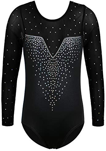 ZNYUNE Mädchen Gymnastikanzug mit Pailletten B203 SequinBlack 8A