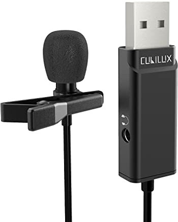 Cubilux USB A Lavalier Microphone, Omnidirectional Lapel MIC for Vlog, Gaming, Interview, Skype Zoom, YouTube, USB Clip-On Condenser MIC with Hi-Res Sound Card for PC, Laptop, Computer, PS5, 5 FT