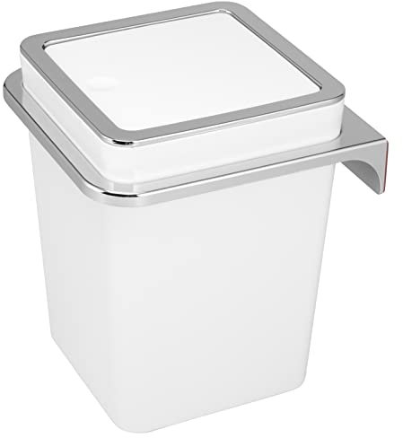 bremermann Savona - Pattumiera per cosmetici con supporto da parete con coperchio basculante, secchio da bagno, in plastica, capacità 5,5 litri (bianco, rettangolare)