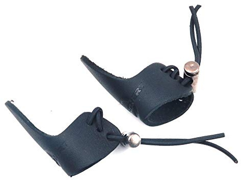 Namvo 2 unidades de dedo de tiro con arco, pestaña de cuero, anillo para el pulgar, flecha, guante para dedos, almohadilla para la caza, arco largo, tiro con arco, color negro