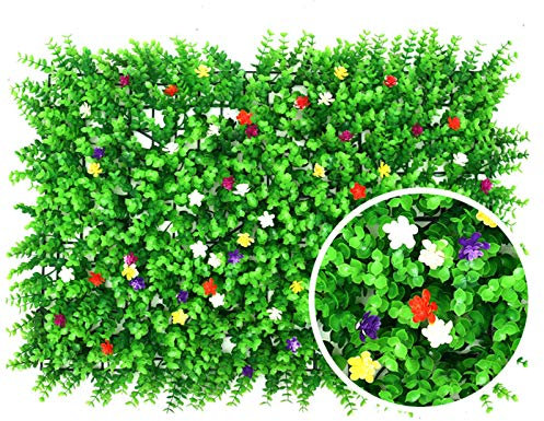 QIAOH Künstliche Buchsbaum-Paneele 12 Stück, Sichtschutz Künstliche Hecke Blüten Formschnitt-Hecke, Pflanzenschutz, Sichtschutz, Gartenzaun, Innen- Und Außenbereich