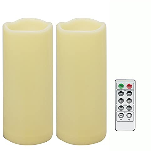 2 PCS 3 x7 Waterproof Outdoor Battery Operated Flameless LED Pillar Remote Candles Flickering Plastic Resin Electric Decorative Light for Lantern Patio Garden Home Decor Party Wedding Decoration