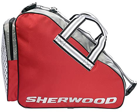 Sherwood - Skatebag Code Series I Schlittschuhtasche mit Henkeln I Eishockey-Bag mit Reisverschluss & praktischen Fächern I inkl. verstellbarem Trageriemen I rot-Silber, ca. 42x15x37 cm
