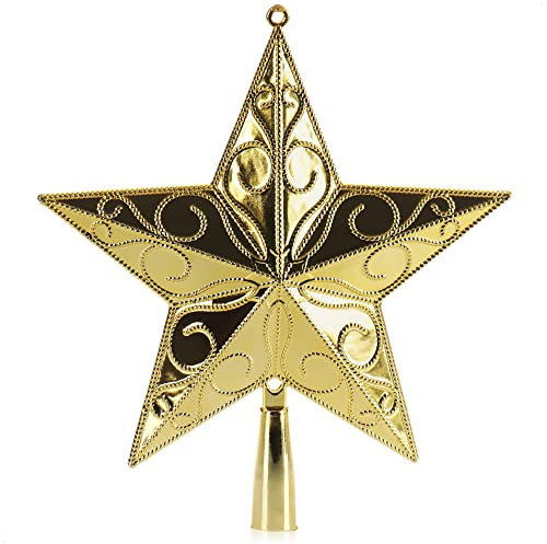 COM-FOUR® Goldfarbene Christbaumspitze in Stern-Form - Stern für die Weihnachtsbaum-Spitze - Weihnachtsbaumschmuck - Christbaum-Schmuck aus Kunststoff
