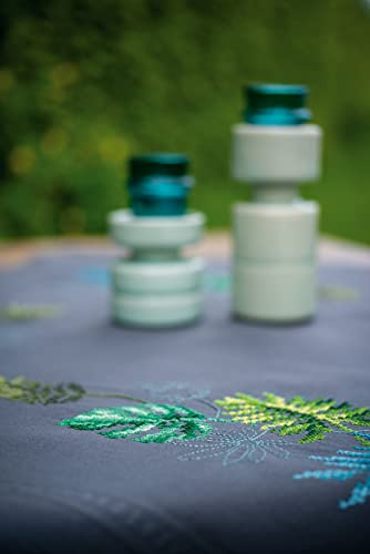 Vervaco Kreuzstich Stickpackungen Tischdecke botanische Blätter Stickdecken Vorgezeichnet Basteln Erwachsene Kreativ Set Vorgedruckte Decke Sticken 80 x 80 cm Stickset DIY Sticken Set
