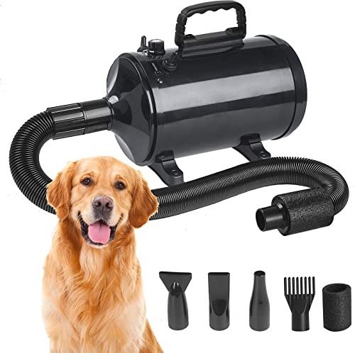 Hoapin Sèche-Poils pour Chien, Température et Vitesse du Vent Réglables avec 4 Buses, Toilettage, Sèche-Cheveux Professionnel pour Animaux Domestiques