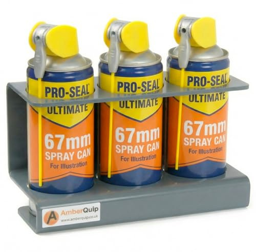 Amberquip Spray Can Holder. Storage Rack for Aerosol Cans. 100% RUSTPROOF. Organiser for Van, Workshop, Garage, Shed. Grey PVC. Wall & Van racking mount. (3 Can Holder).