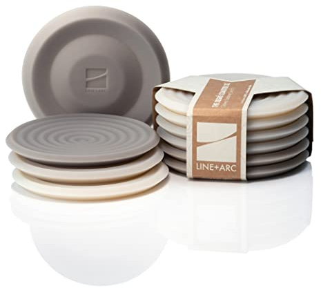 LINE+ARC Extra Thick Silicone Coasters (As Seen in NYTimes WireCutter) Waterproof Anti-Stain Heat-Safe Dishwasher-Safe Degrē Coasters XL (Set of 6 Sandstone) Outdoor Rubber Mid-Century Modern