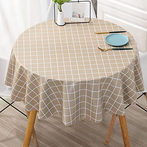 Qkoimpnrd Wachstuchtischdecke Wachstischdecke Anti Heißes PVC Wachstuch Tischdecke Abwaschbar Tischdecke Abwischbar beige 120cm Runder Durchmesser