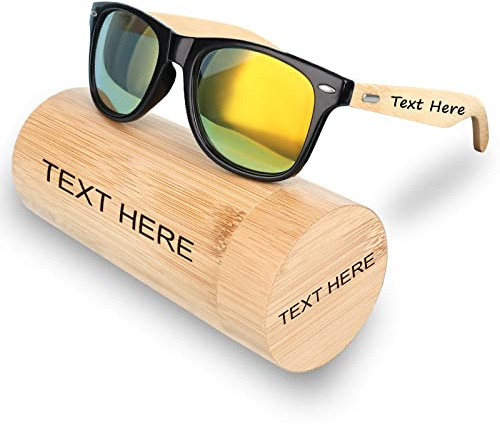 Dinikally Personalisierte Gravierte Holzarm-Sonnenbrille Mit Graviertem Bambus-Brillenetui Benutzerdefiniertes Sonnenbrillenetui FÜR Männer Und Frauen